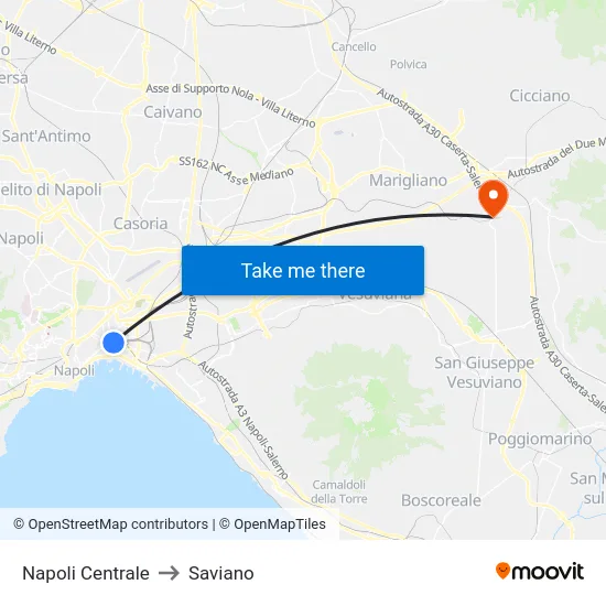 Napoli Centrale to Saviano map