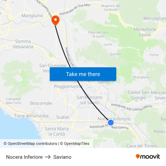 Nocera Inferiore to Saviano map