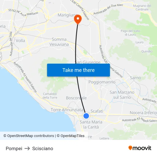 Pompei to Scisciano map