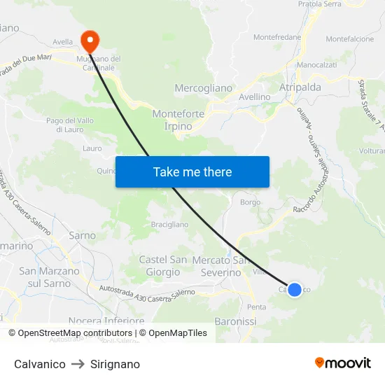 Calvanico to Sirignano map