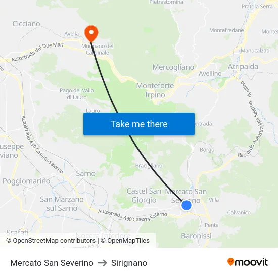 Mercato San Severino to Sirignano map