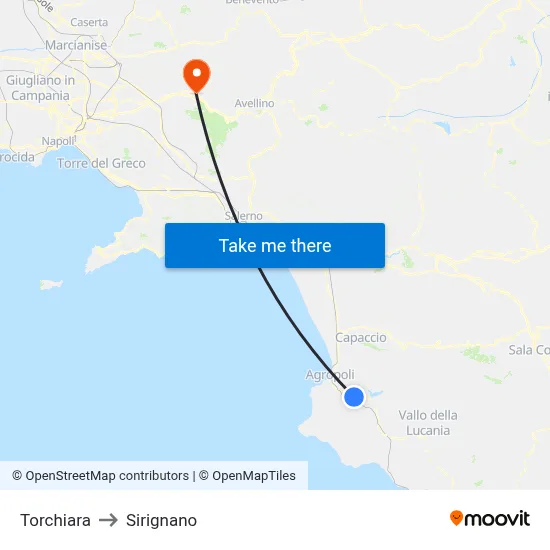 Torchiara to Sirignano map