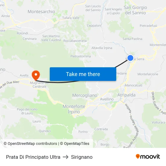 Prata di Principato Ultra to Sirignano map