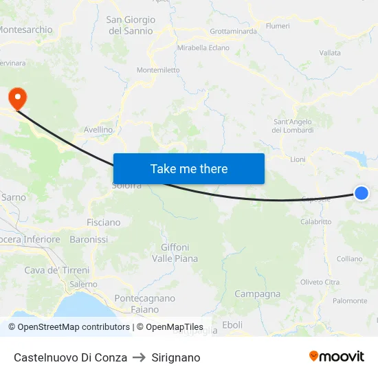Castelnuovo Di Conza to Sirignano map
