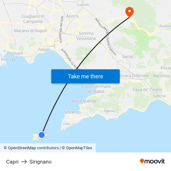 Capri to Sirignano map