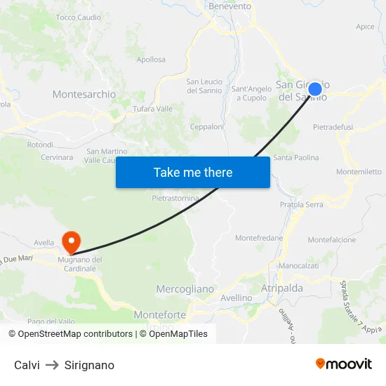 Calvi to Sirignano map