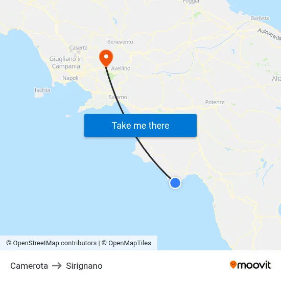 Camerota to Sirignano map