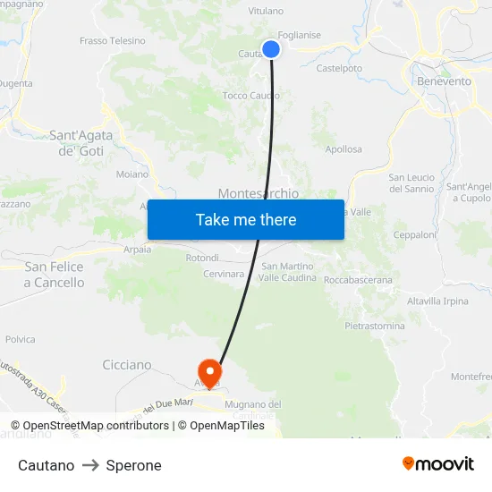 Cautano to Sperone map