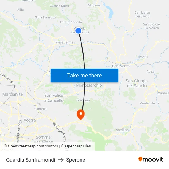 Guardia Sanframondi to Sperone map