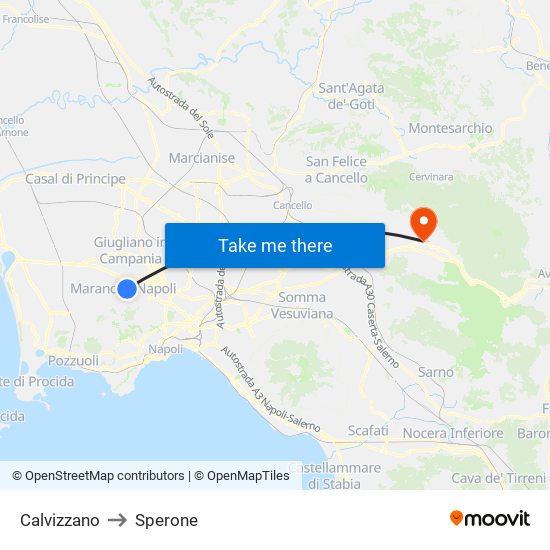 Calvizzano to Sperone map