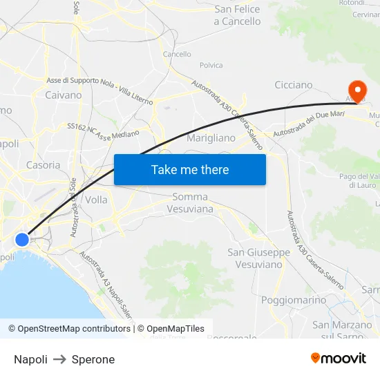 Napoli to Sperone map