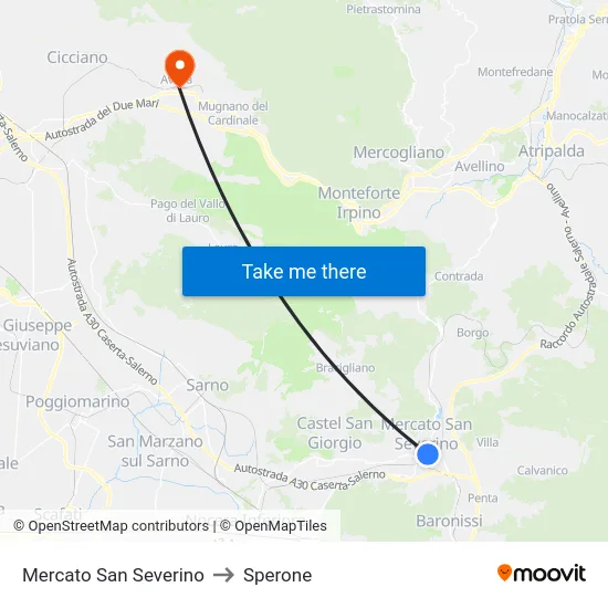 Mercato San Severino to Sperone map