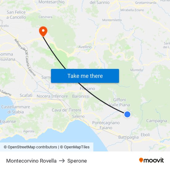 Montecorvino Rovella to Sperone map