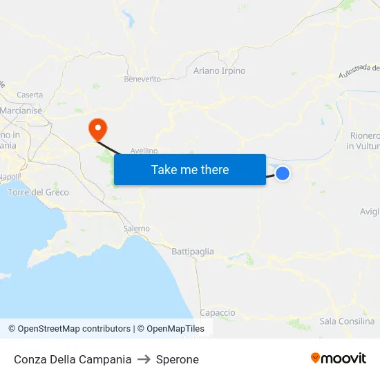 Conza Della Campania to Sperone map