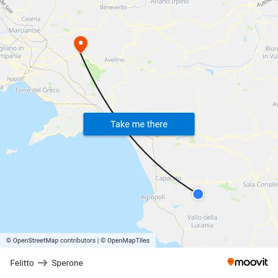 Felitto to Sperone map