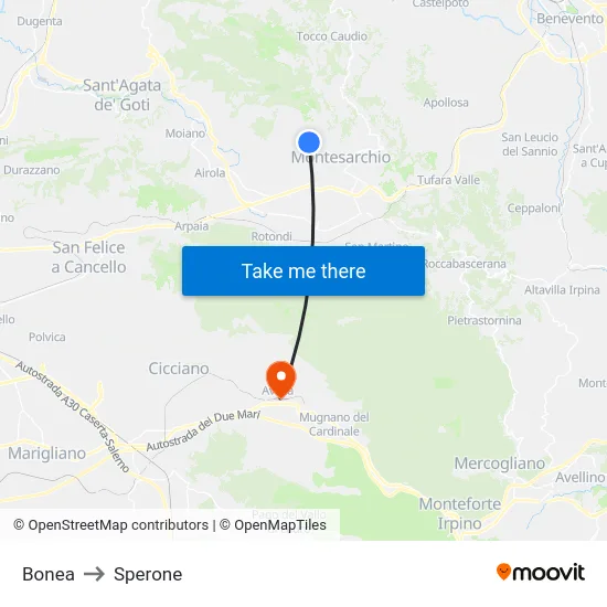 Bonea to Sperone map