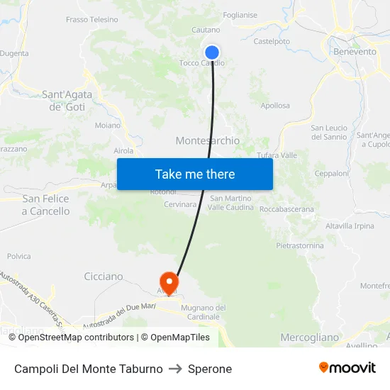 Campoli Del Monte Taburno to Sperone map