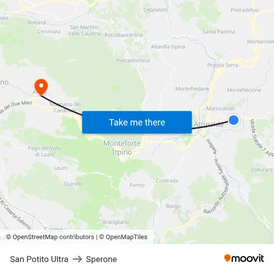 San Potito Ultra to Sperone map