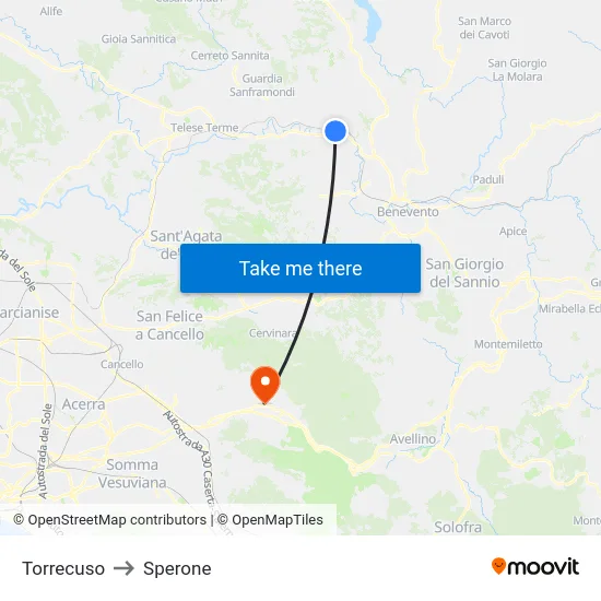 Torrecuso to Sperone map