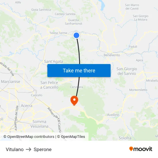 Vitulano to Sperone map