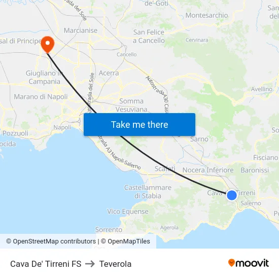 Cava De' Tirreni FS to Teverola map