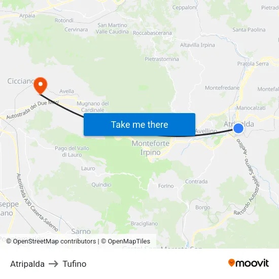 Atripalda to Tufino map