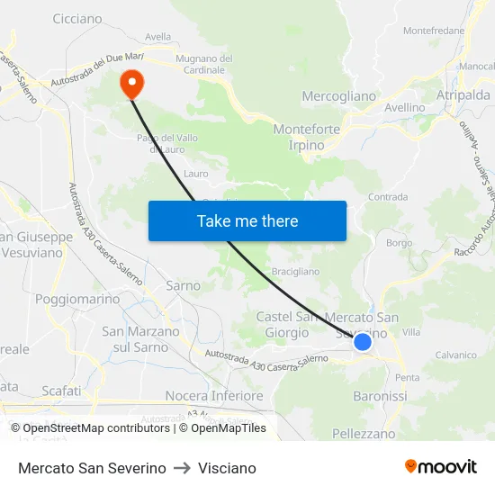 Mercato San Severino to Visciano map