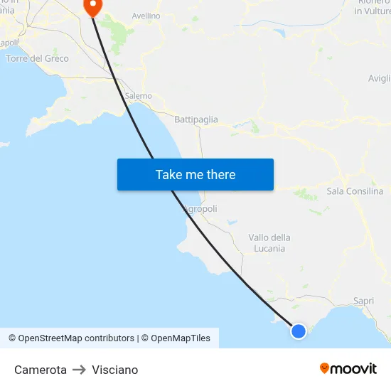 Camerota to Visciano map