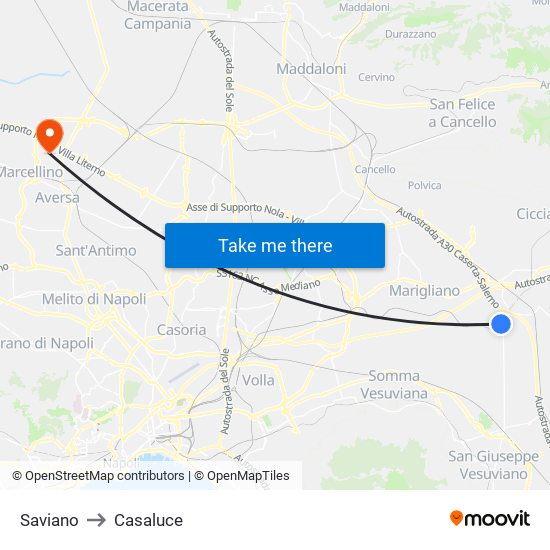 Saviano to Casaluce map