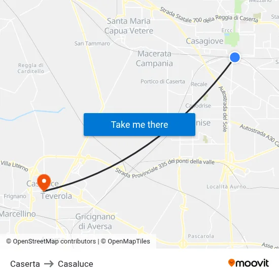 Caserta to Casaluce map