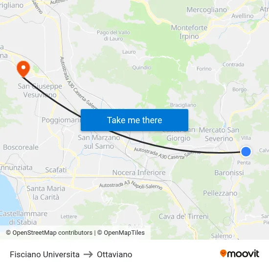 Fisciano University to Ottaviano map
