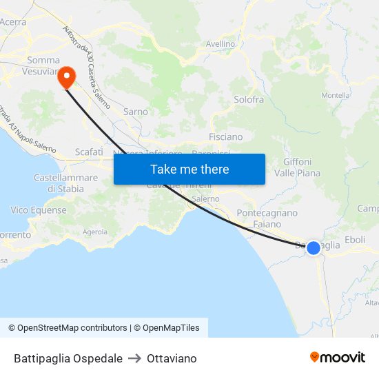 Battipaglia Ospedale to Ottaviano map