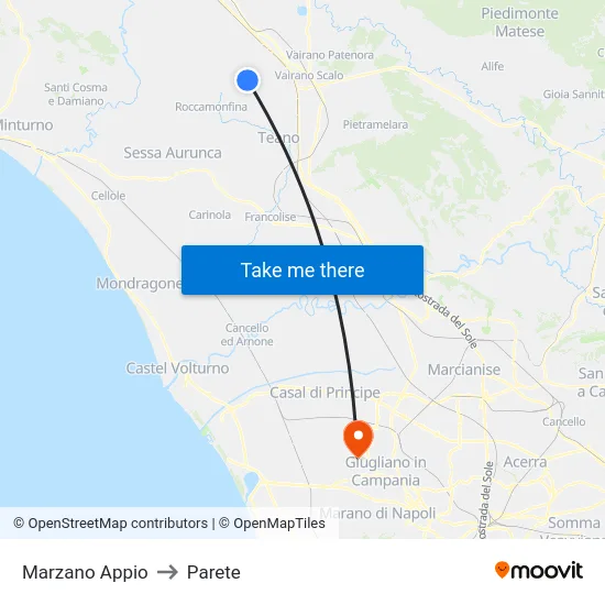 Marzano Appio to Parete map