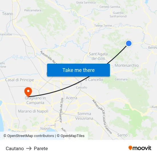 Cautano to Parete map