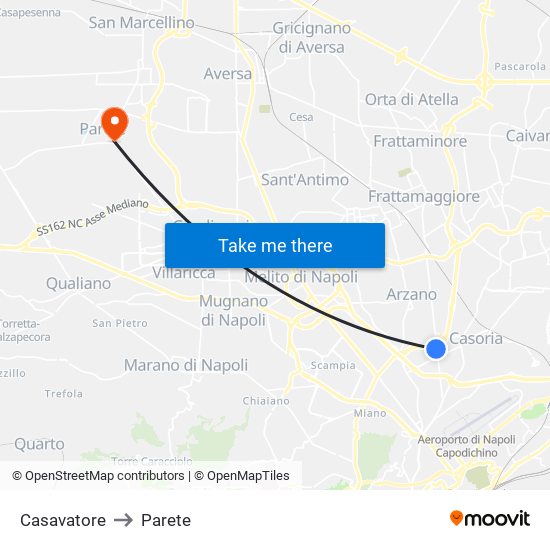 Casavatore to Parete map