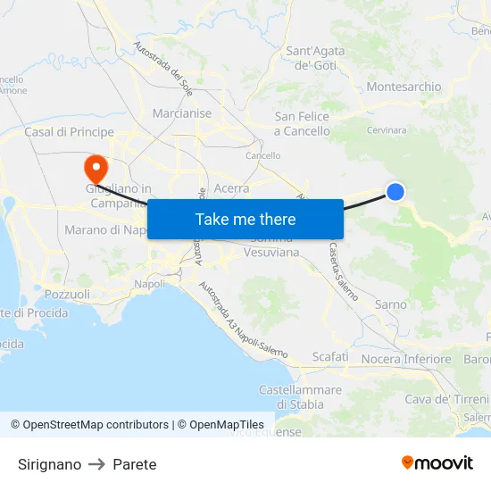 Sirignano to Parete map