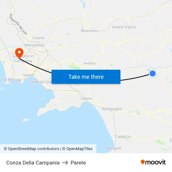Conza Della Campania to Parete map