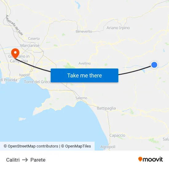 Calitri to Parete map
