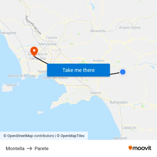Montella to Parete map