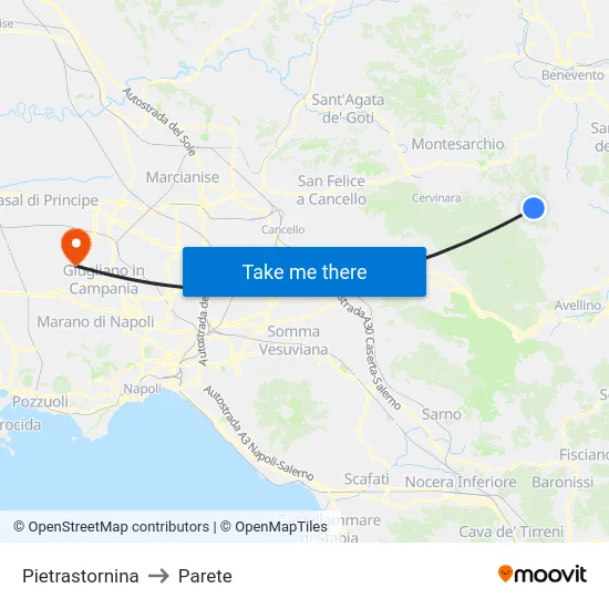 Pietrastornina to Parete map