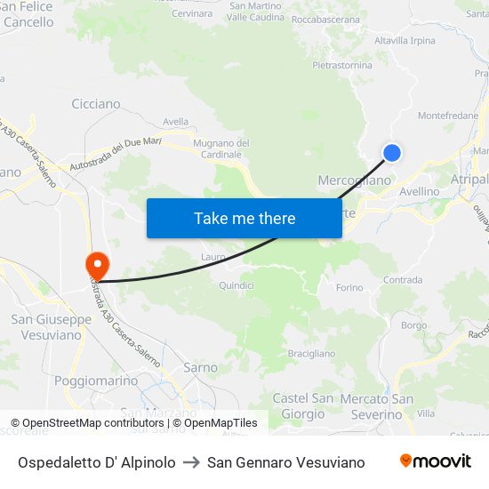 Ospedaletto D' Alpinolo to San Gennaro Vesuviano map
