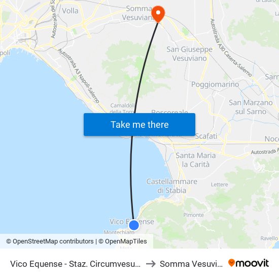 Vico Equense - Staz. Circumvesuviana to Somma Vesuviana map