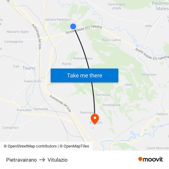 Pietravairano to Vitulazio map