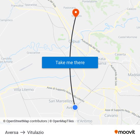 Aversa to Vitulazio map