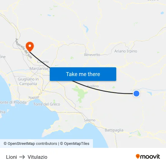 Lioni to Vitulazio map