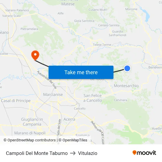 Campoli Del Monte Taburno to Vitulazio map