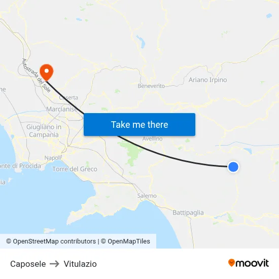 Caposele to Vitulazio map
