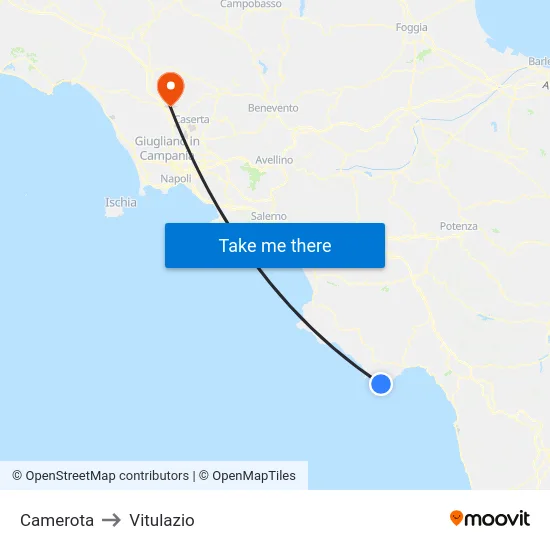 Camerota to Vitulazio map