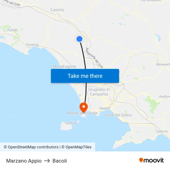 Marzano Appio to Bacoli map