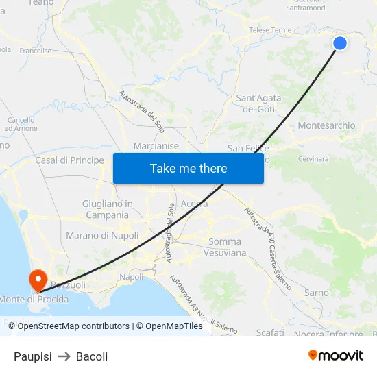 Paupisi to Bacoli map